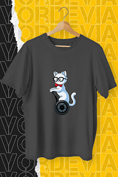 Vordevia Scooter mačka Štampano crna Oversize kroj T-shirt