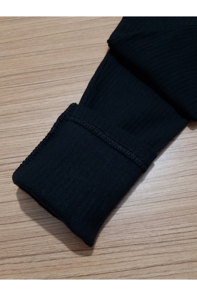 AyCaTa Unisex Fitilli Şardonlu İçi Tüylü Ribana Siyah Çocuk Tayt 1-16 Yaş