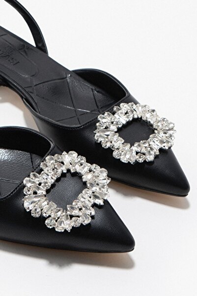 NİŞANTAŞI SHOES Margee fekete matt kőrészlettel rendelkező női balerinák hátul gumival