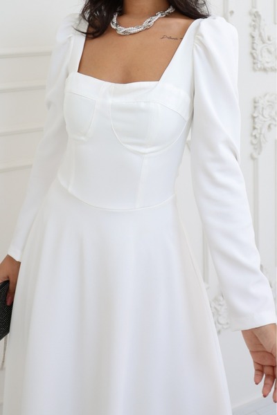 Lusin Dámské midi šaty prémiové kvality s dlouhým rukávem a košíčky na hrudi