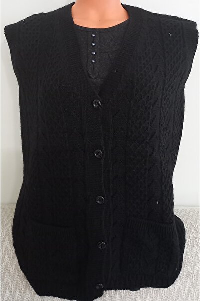 Anne Er Clothing Knit Vest Winter Double Pocket (M-L-XL SIZE COMPATIBLE) Standard Size Black
