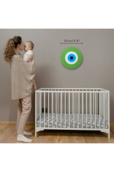 Ennea Art Minimalist Fıstık Yeşili Nazar Boncuğu El Yapımı Ahşap Büyük Nazarl...