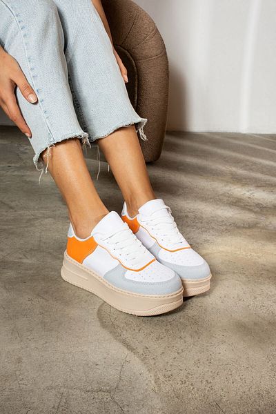 İmerShoes Pantofi de damă bej portocaliu - cu șireturi, talpă groasă ușoară, pantofi sport pentru mers 451