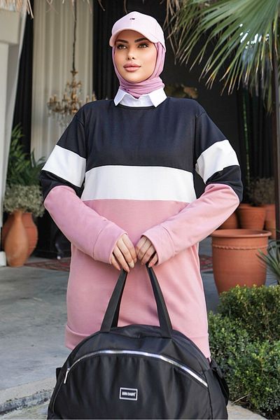 Bestenur Funda Stripe Detailed Set 753 - Dried Rose