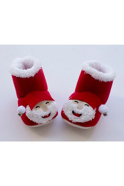Puppis Baby Christmas Santa Claus Non-Slip Base Rattle Red Baby Slippers