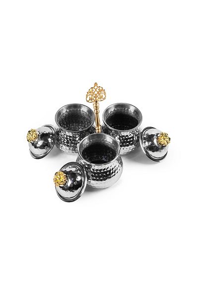 ANTEPSEPETİ Silver Plated Forged 3-Piece Copper Spice Jar