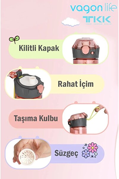 Vagonlife Tkk T-1008 Pink 500ml Desenli Su Matarası