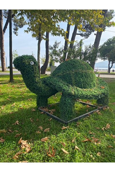 Yeşil Heykel Topiary Kaplumbağa Figürü Yapay bitki