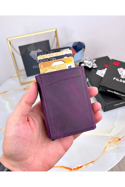 Fil Deri Mechanical Wallet Genuine Leather Automatic Card Holder