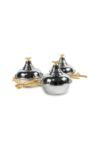 ANTEPSEPETİ Silver Plated Forged 3-Piece Copper Snack Bowl