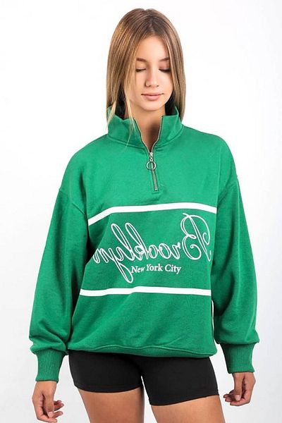 Seeh Hanorac verde cu fermoar supradimensionat cu guler SH121
