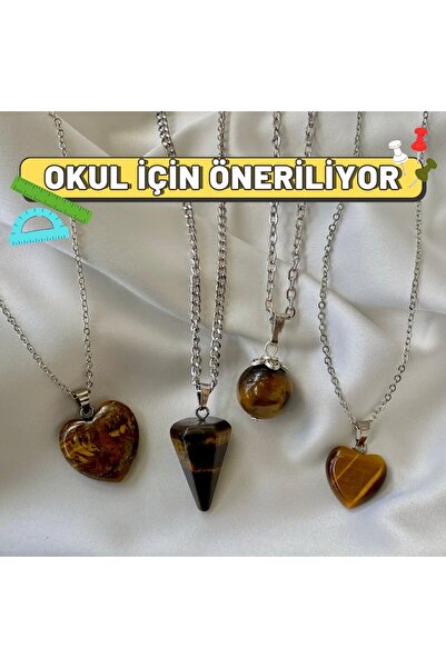 Elifsu Jewelry Kaplan Gözü Taşı Doğal Taş Kolye / OKUL İÇİN ÖNERİLENLER