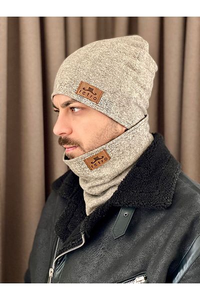 ALYA Adult Beanie Neck Collar Black Fleece Set