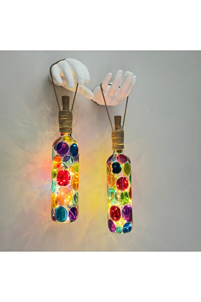 Mes Reves Beyaz Heykel El Dekorlu Led Işıklı Vitray Cam Şarap Şişesi Aplik 2'...