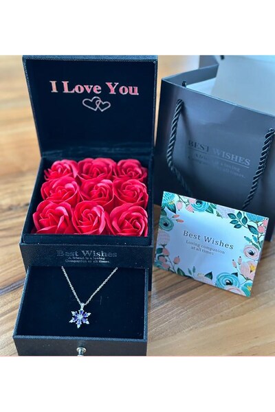 HEDİYEBİZİZ Premium Kutuda Kolye Hediyeli Gül Takı Kutusu