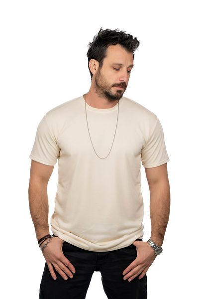 MAXI DRY Ανδρικό μπλουζάκι με λαιμόκοψη κατά της υπερβολικής εφίδρωσης, στεγανό για διαρροές υγρασίας, διπλής στρώσης, κρέμα