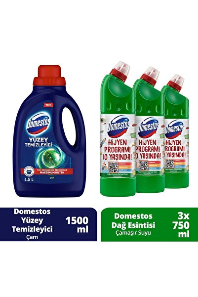 Domestos Yüzey Temizleyici Çam 1500 ml + Domestos Dağ Esintisi Çamaşır Suyu 7...