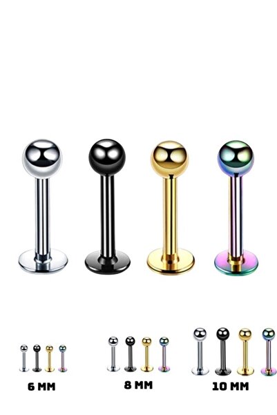 MAZEN 316l Cerrahi Çelik 4'lü Set Tek Top Tragus, Helix, Dudak Piercing 4 Farklı Renk