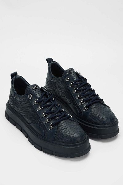 Tamer Tanca Navy Blue Genuine Leather Men's Sneakers - Sports Shoes