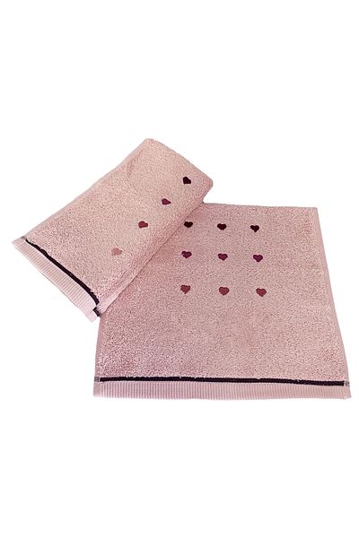 Lucy and Home 100% Cotton Heart Embroidered, Heart 3-Piece Towel Set 30x50cm