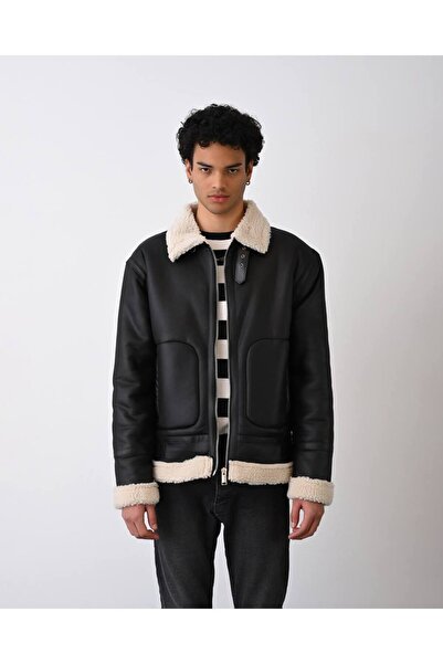 Butik Erkek Siyah Kürk Yaka Nubuk Mont