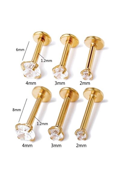 MAZEN Cerrahi Çelik Taşlı Piercing, Tragus 8 Mm Bar Uzunluğu Gold Renk ( Taş Ebat Seçiniz)