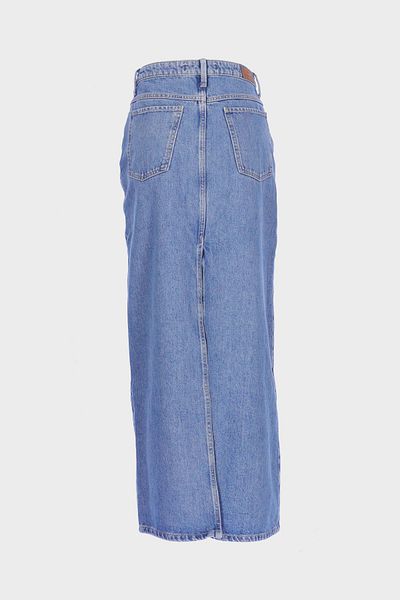 CROSS JEANS Light Blue High Waist Placket Buttoned Front and Back Slit Jean Skirt C 4532-035