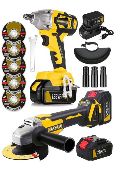 Graizer Alman Pro 128 V Profesyonel 2'li Set Somun Sıkma Taşlama Makinesi 2 A...