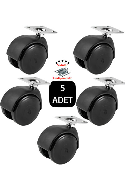 BlackBird Home Döner Tablalı Siyah 50'lik Plastik Dolap Sehpa Masa Mobilya Tekeri 5 Adet