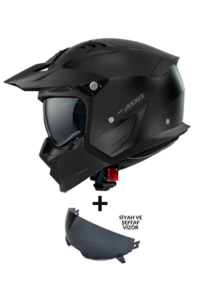 AXXIS KASK AXXİS HUNTER SV SOLID A1 MATT BLACK ÇİFT VİZÖRLÜ ÇENE ÇIKABİLEN MODEL