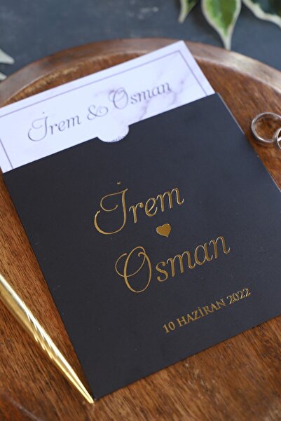 Pixel Davetiye 2025 Yeni Model- 100 Adet Siyah Düğün - Nişan - Kına Davetiyes...