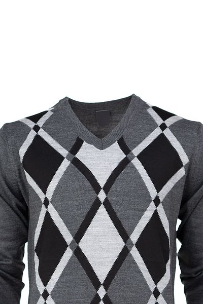 Oppland Men's Winter Natural Wool Knitted V-Neck Sweater Diamond Pattern Comfortable Full Fit Classic Model