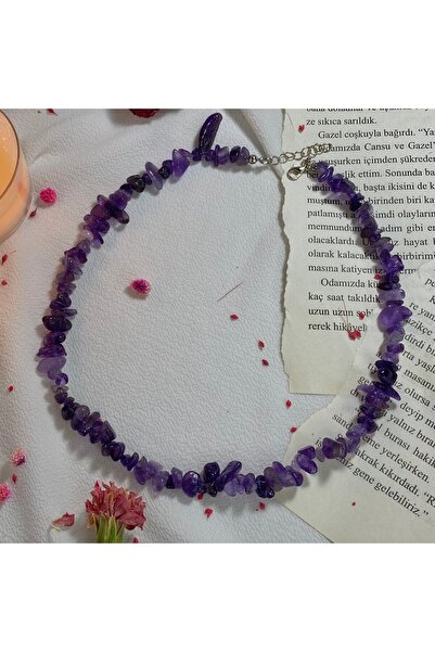 Elifsu Jewelry Ametist Taşı Doğal Taş Kırıktaş Kolye