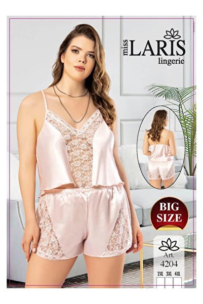 Miss Laris Lingerie طقم شورت ساتان مطرز بالدانتيل مقاس كبير 4204