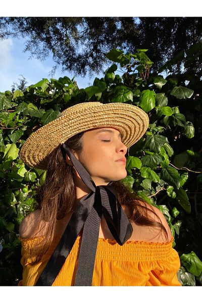 laviyonsa Ribbon Straw Hat with Tie-Up Adjusting String and Sweatband