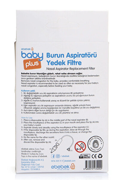 Baby Plus Uyumlu Nazal Burun Aspiratörü Yedek Uç / Nazal Burun Aspiratörü Yedek Filtre