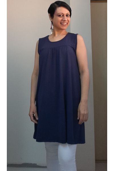Mertcan Butik Navy blue front and back robadan cut-out drawstring thick strap combed cotton Viscose T-shirt