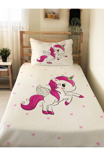 Evmila Unicorn Patterned Baby and Kids Printed Single Pique Set 160 X 220 cm ...