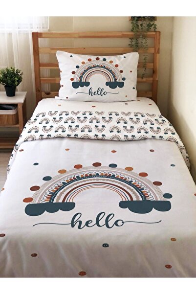 Evmila طقم مزدوج الجوانب بنمط قوس قزح - طقم غطاء لحاف مفرد مطبوع باللون الأبيض