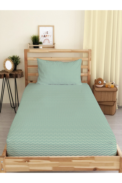 Evmila Set de cearșafuri elastice cu model de linie modernă, verde