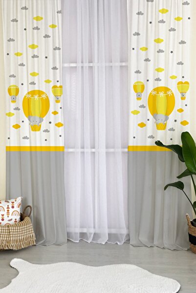 milroma Κουρτίνα φόντου παιδικού δωματίου με σχέδιο ελέφαντα μέσα σε κίτρινο ...