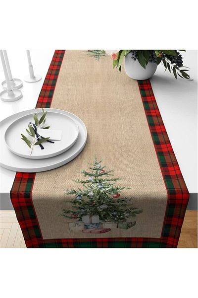 milroma Christmas Themed Tree Patterned Velvet Runner