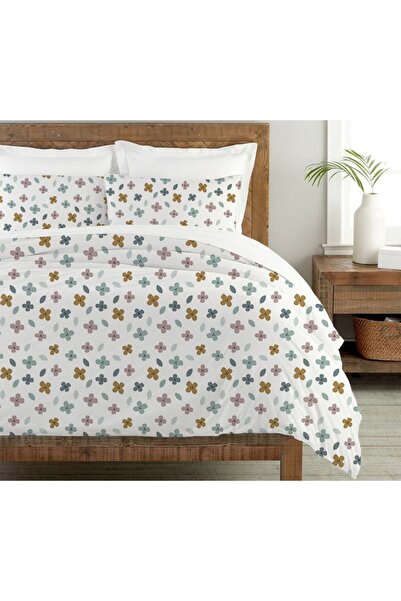 Evmila Set cuvertură de pilota dublă 200x220 Cm cu model de flori - Albastru