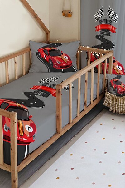 milroma Kırmızı Araba Desen Kadife Doku Bebek Ve Çocuk Yatak Örtüsü Siyah