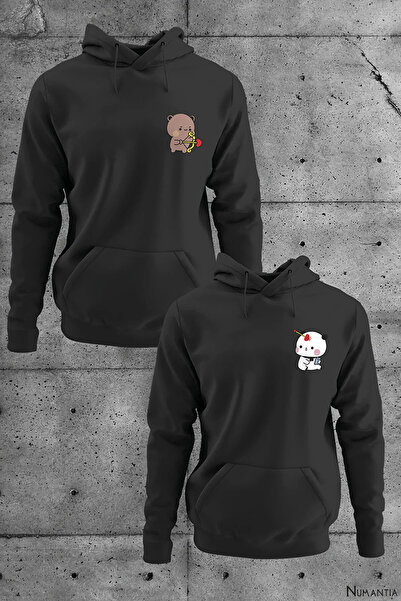 FULL TOLERANCE DUDU BUBU BASKILI SİYAH KAPÜŞONLU SWEATSHİRT