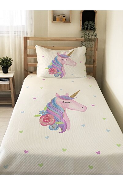 Evmila Unicorn Patterned Baby and Kids Printed Single Pique Set 160 X 220 cm ...