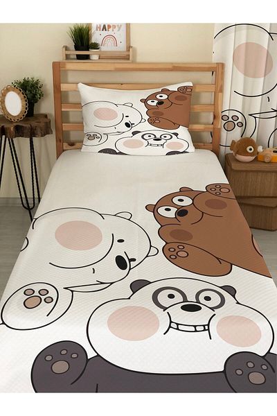 milroma MİLROMA Cute Animals Patterned Baby and Kids Printed Single Pique Set 160x230 White