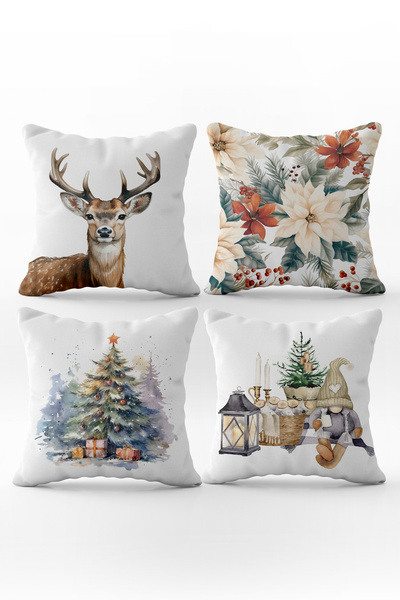 Evmila Комплект декоративни възглавници от 4 части с двустранна щампа с кадиф...