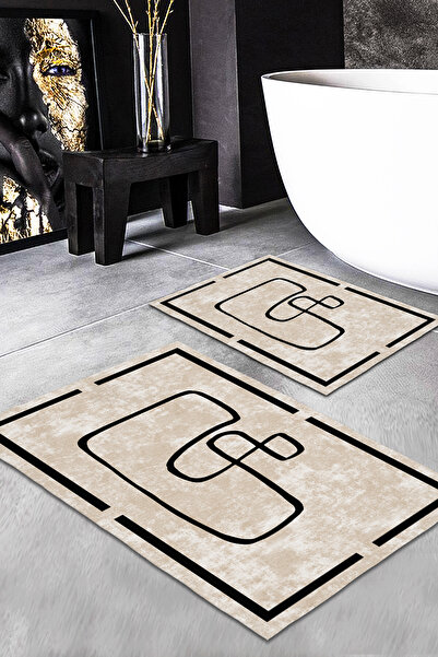 Evmila طقم سجاد حديث منقوش مكون من قطعتين (60x100/40x60) طقم سجادة حمام