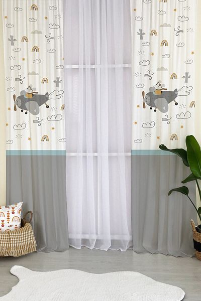 milroma Airplane Mouse Patterned Children's Room Background Curtain